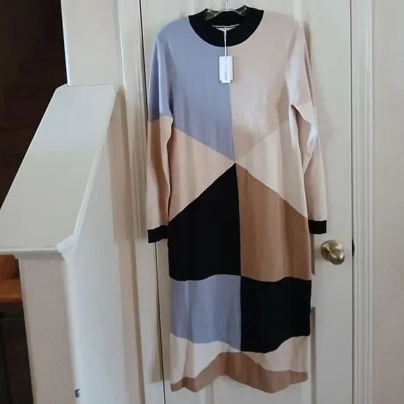 Stitch Drop Color Block Midi/Maxi Sweater Dress M Old Money Clean Girl Classic - Picture 2 of 4